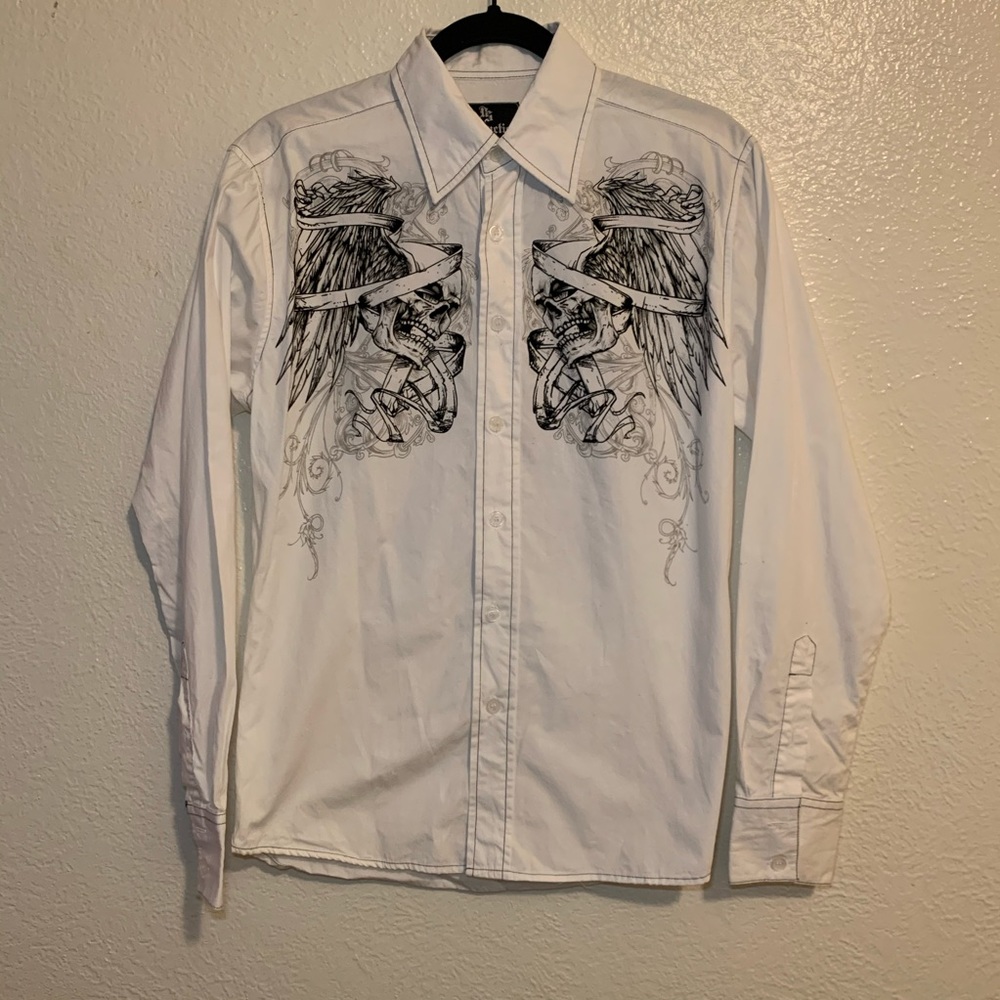 💡Men’s White Long Sleeve Skull Dress Shirt